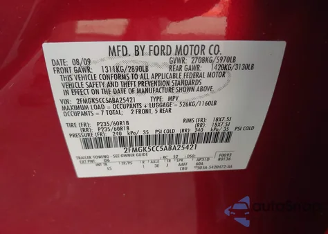 2010 Ford Flex Sel z USA, uszkodzony, nr VIN 2FMGK5CC5ABA25421